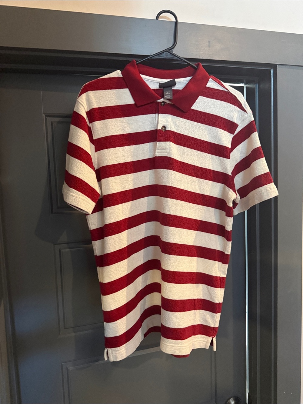 H&M Men's Burgundy & White Striped Polo Shirt